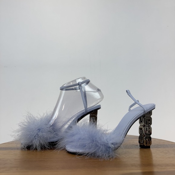 Womens Givenchy G Cube Blue Leather Feather Strappy Heeled Sandals‎ Size 35 GUC - Picture 2 of 9